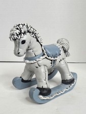 Softee Ceramic Rocking Horse Quilted Look Hand Painted Gray  Blue Baby Nursery