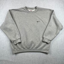 Vintage 90s Nike Swoosh Sweatshirt Mens L Gray Embroidered Logo Crew White Label
