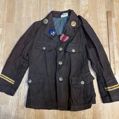 VTG WW2 Small Child Size Military/Army Jacket w Pins & Ribbons, We Can Take It!