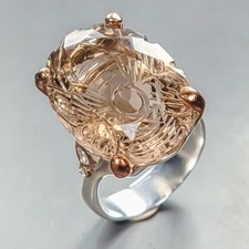 Gemstone 32 ct Natural Smoky Quartz Ring 925 Sterling Silver Size 7.5 /R451050