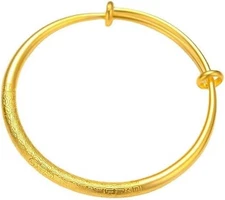 Adjustable Gold Bangle Bracelet Traditional Carved Pattern Expandable Good Luck 