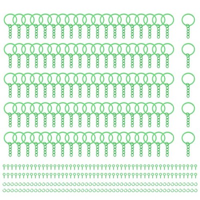 100Sets 1'' Light Green Keychain Rings with Open Jump Rings, Screw Eye Pins Bulk