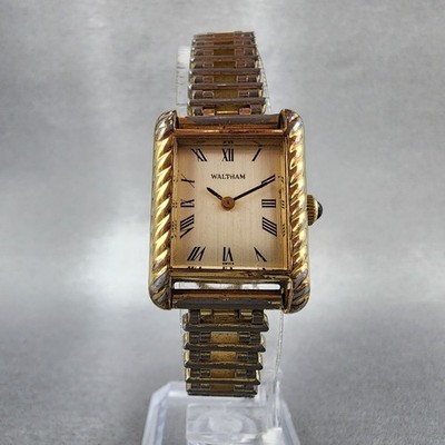 Waltham Tank Watch Women 21mm Champagne Dial Gold Tone Rectangle