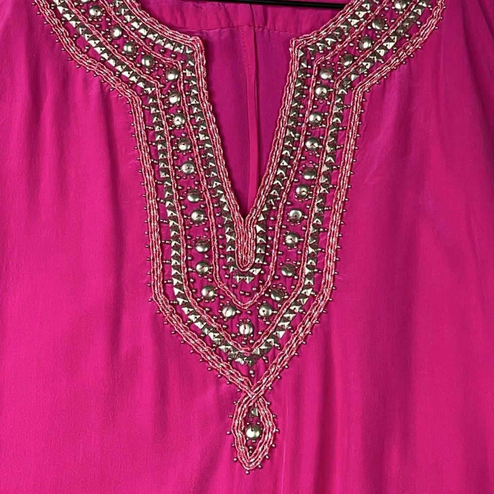 Calypso St. Barth Dress Womens XS Pink Silk Beaded Embellished Tunic Boho Resort - Image 2 of 4