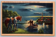 Paul Revere Signal from Old North Church Tower Linen Postcard Boston
