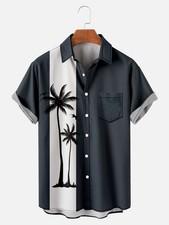 Mens Button Down Short Sleeve Hawaiian Shirt Summer Casual Beach Shirt With Pock
