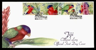 DR WHO 2012 FIJI FDC WWF PAROT BIRD STRIP $2 R78921