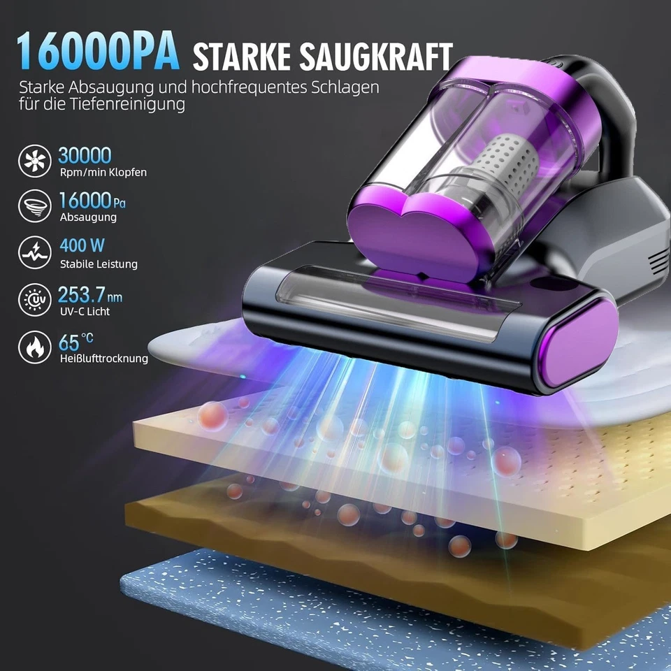 Milbensauger für Matratzen, Milbenstaubsauger mit UV-C Licht - Bild 2 von 4