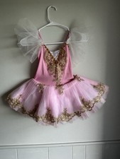 Pink Ballet Tutu Costume Gold Lace Pearl Dance Recital Performance Dress Jumper