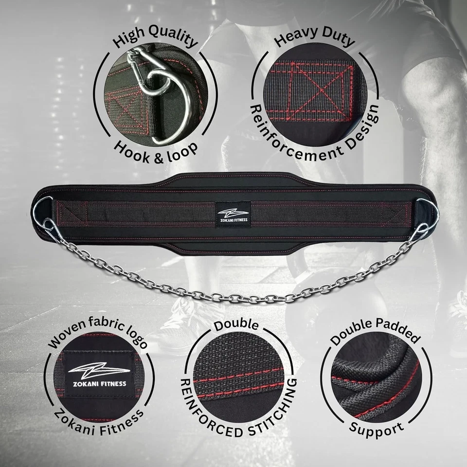 Cinturón de inmersión Zokani de hasta 800 libras con cadena para levantamiento de pesas pesado Foto 3 de 4