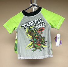 Nickelodeon TMNT Boys Rash Guard Swim Shorts Set Size 4 Green/Gray Drawstring