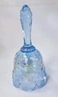 Vintage Fenton Glass Hand Painted Blue Ribbon & Bows Bell Wth Sticker Signed  4"