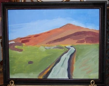 VTG 1990'S FRAMED MODERN STYLE ABSTRACT LANDSCAPE OIL PAINTING ARTIST: RAINIER
