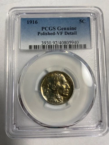 1916 Buffalo Nickel PCGS Genuine polished VF Detail 5c US Coin