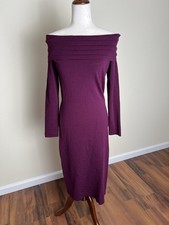 Eliza J Off Shoulder Knit Midi Dress L – Plum Burgundy Long Sleeve Stretch