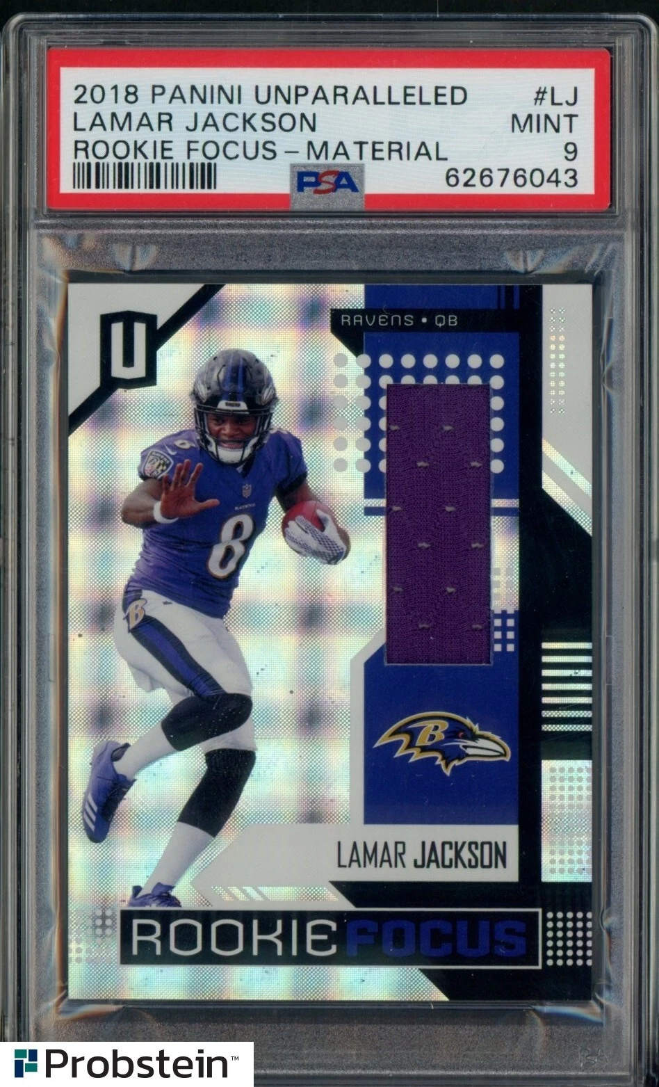 Lamar Jackson Panini Unparalleled Rookie Focus #LJ Material