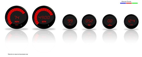 Universal 6 Gauge Set With Red LED Gauges and Black Bezel + Lifetime Warranty - Picture 1 of 11