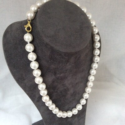 10mm Luxury Shell Pearl 45cm 18K Gold Plated Silver Loose Choker in Gift  Box UK