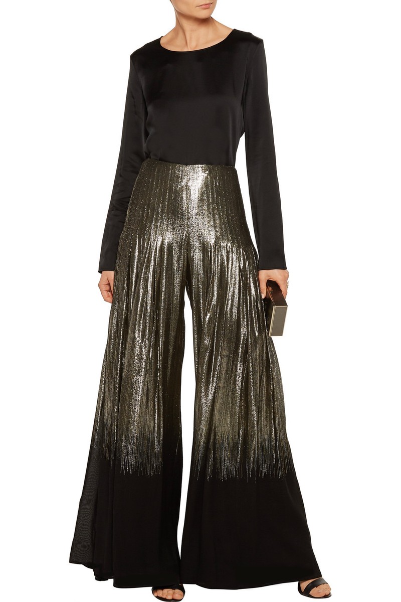 Pleated Metallic Gold Joggers Sequin Party Wear Joggers Heipeiwa