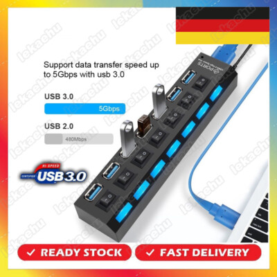 USB 2.0 7 Port HUB mit Netzteil Plug&Play - 7 Anschlüsse NEU OVP
