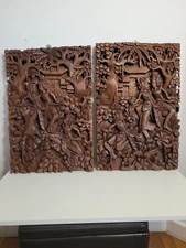 Hand Carved Sugar Wood Wall Relief Panel From Indonesia 20 X 13