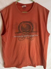 Harley Davidson Cut Off Shirt Mens XL Orange Myrtle Beach 1999 USA Made Bike