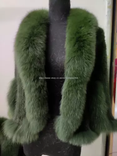 Handmade Knit Real Genuine Mink Fur Coat with Fox Fur Collar Shawls Wraps Cape - Picture 9 of 47