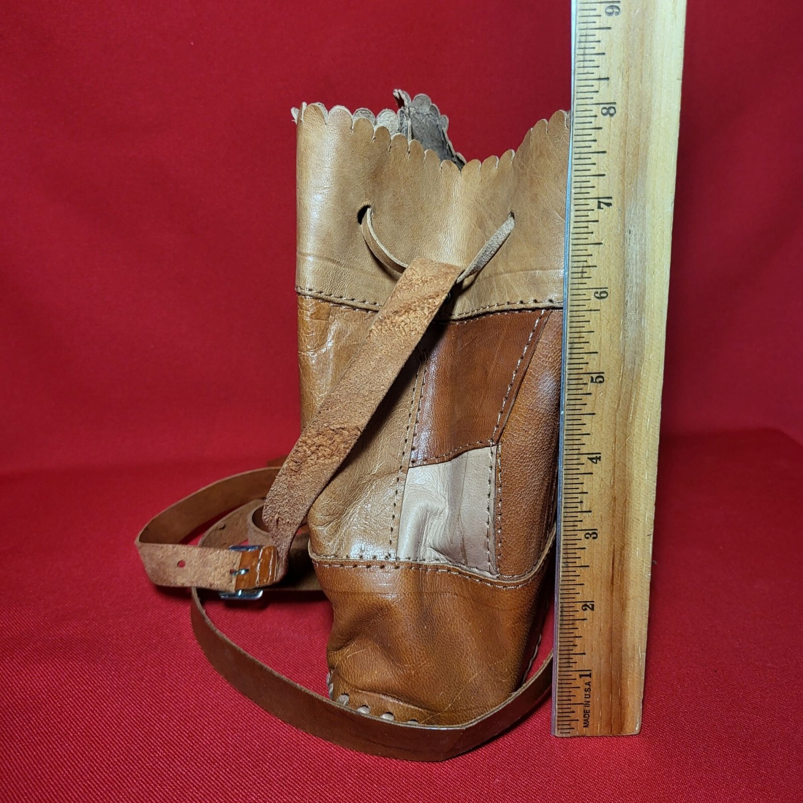 Leather Patchwork Drawstring Bucket Shoulder Cros… - image 8