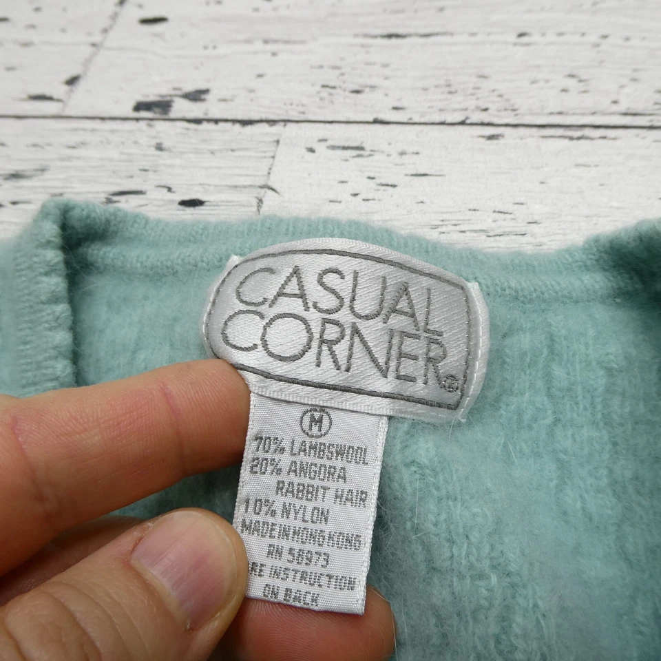 Cárdigan Suéter Vintage Informal Esquina Lana Angora Mujeres M Verde Cable Tejido Chaleco Foto 2 de 4