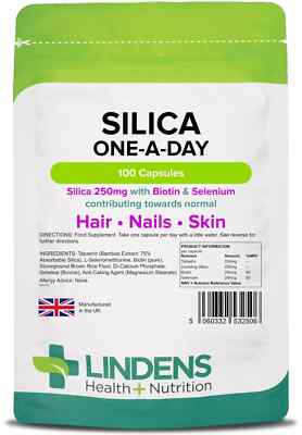 Bio Kieselsäure 250mg 100 Kapseln mit Biotin & Selen Haar Nagel Haut Linden