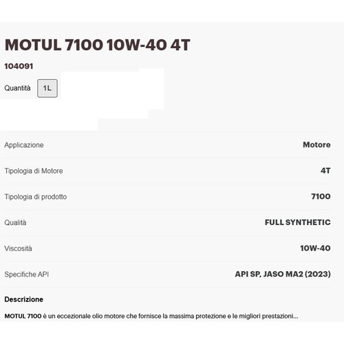CUTTING KIT 4L OIL MOTUL 7100 10W40 + FILTER HIFLO HF204 HONDA CBR 600 RR 2008 - Picture 3 of 3