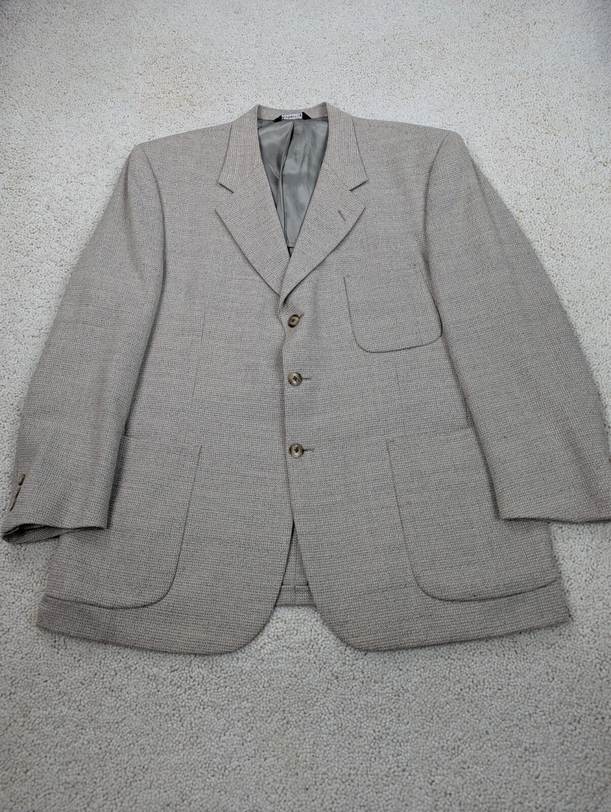Cappotto sportivo Burberry uomo 44R marrone panna lana blazer tuta giacca vintage USA 3 Btn