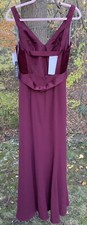 Vera Wang Wine Color, Velvet, Crepe & Satin Size 6 V-Neck Gown NWT