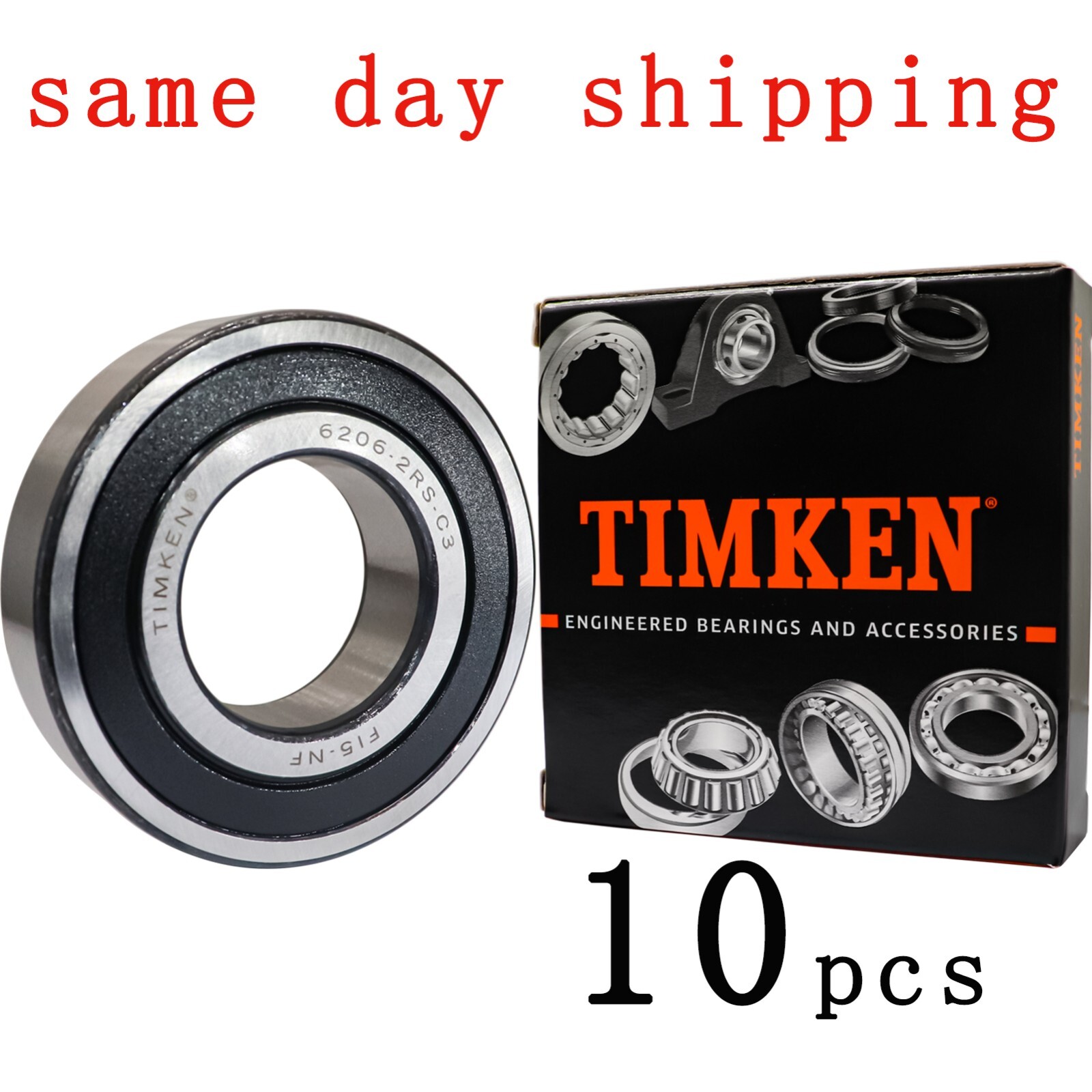 TIMKEN 6206-2RS C3 Double Rubber Seal Bearings 30x62x16mm Pack of 10