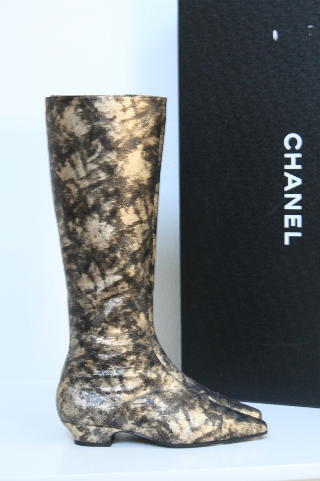 CHANEL Women's Chain CC Cap Toe Lace-Up Mid Calf Boots Quilted