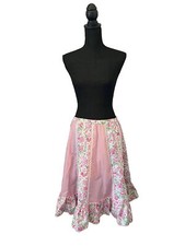 VTG Carefree Fashions Cottage Prairie Lined Skirt Pink Floral Lace Large USA