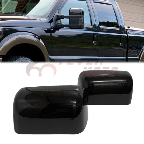 Glossy Black Side Half Top Mirror Covers Fit Ford F250 F350 Super Duty 2008-2016