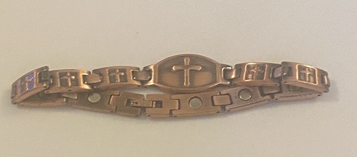 Signed Copper Panel Link Cross Design Therapy Bra… - image 15