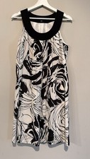 Talbots Sz 12 Black White Sleeveless Sheath Dress Belted Silk Cotton Blend Women