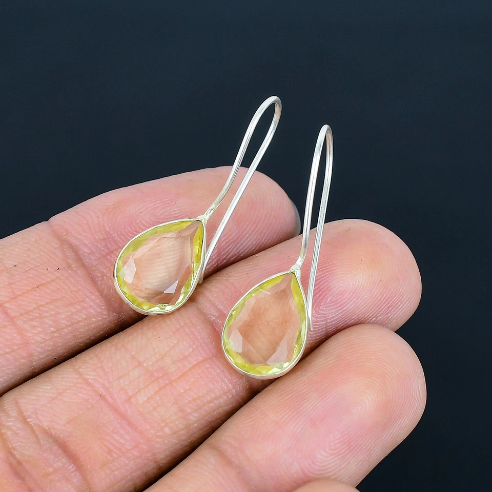 Подарочные серьги из стерлингового серебра 925 пробы с лимонным кварцем грушей 1,4 дюйма VJ 5273 - Изображение 3 из 4