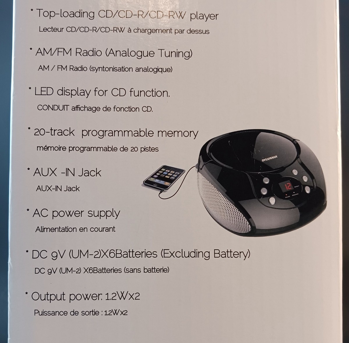 Sylvania Portable CD Radio Boombox Model No. SRCD261-B CD