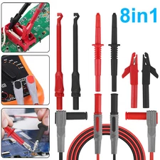 8Pcs Multimeter Automotive Test Probe Lead Kit 4mm Piercing Wire Clip Tool