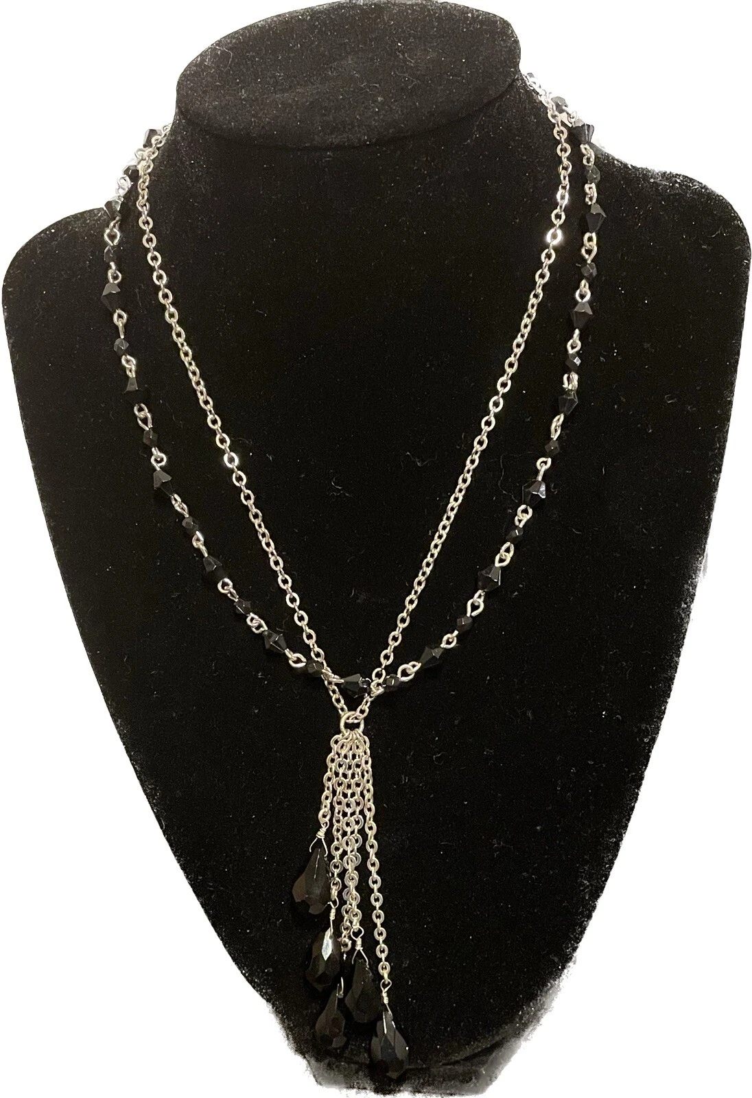 VETEMENTS Apostrophe 18” Necklace Adjustable Silver Toned with Black Gemstones