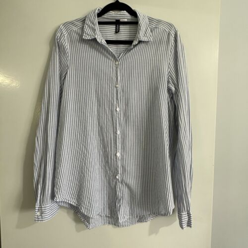 Divided H&M Blue & White Striped Button Up Long Sleeve Shirt Size XXS Office