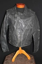 VINTAGE OPEN ROAD 1970'S BLACK LEATHER MOTORCYCLE JACKET SIZE 42 EXCELLENT COND