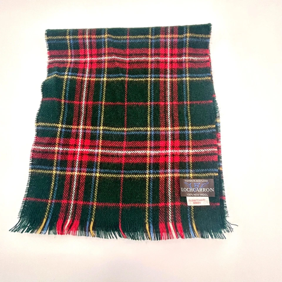Cachecol de lã verde tartan Lochcarron Glen Stewart, King George VI tartan, feito em - Imagem 3 de 4