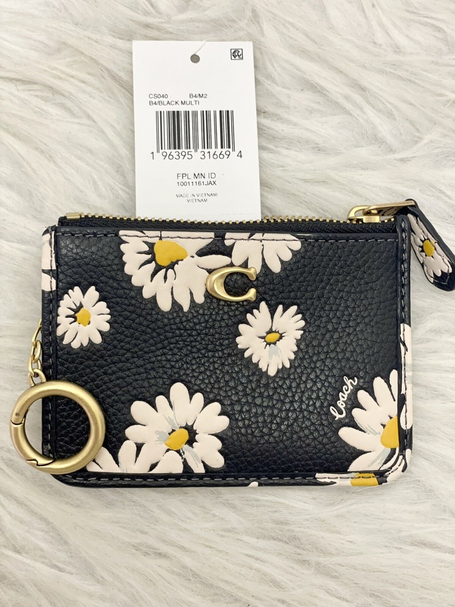 NWT Coach Mini Skinny ID Case With Daisy Floral Print Brass/ Black