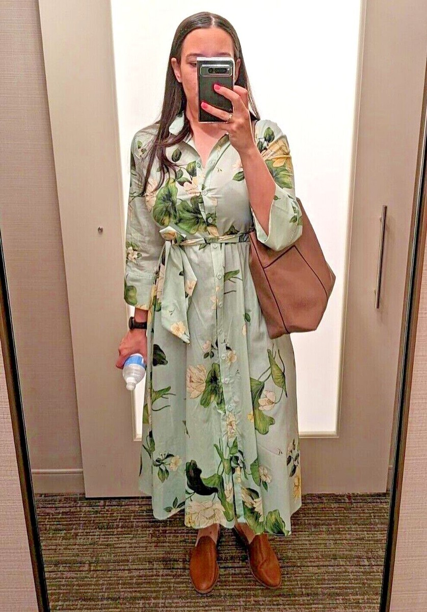 Zara ZW Collection Long Floral Shirt Dress Belt Green XS M L XL 2183/074 New | eBay Zara ZW Collection Long Floral Shirt Dress Belt Green XS M L XL 2183/074 New | eBay