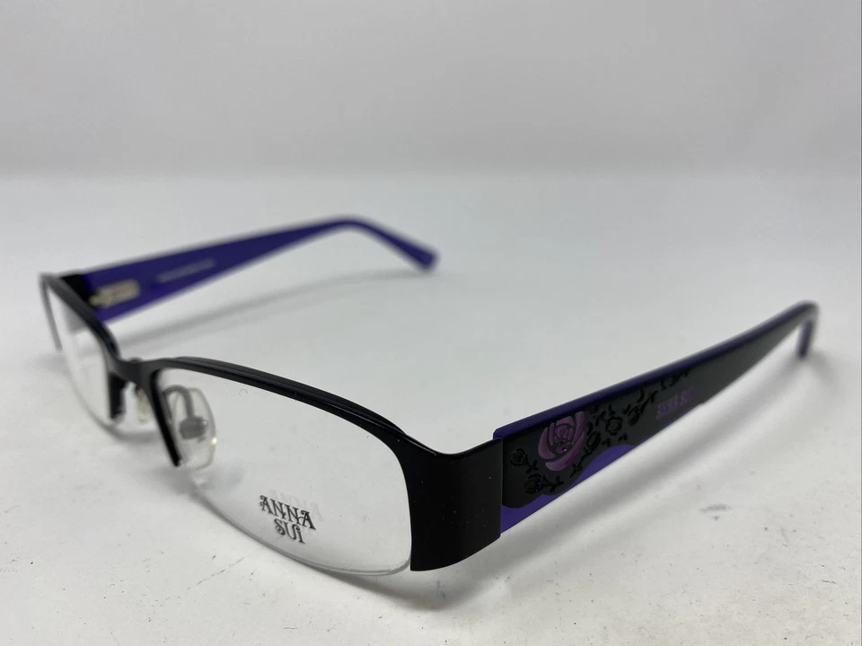 Armação de óculos Anna Sui AS155 007 50-18-140 preto/roxo metal meia aro e M38 - Imagem 2 de 4