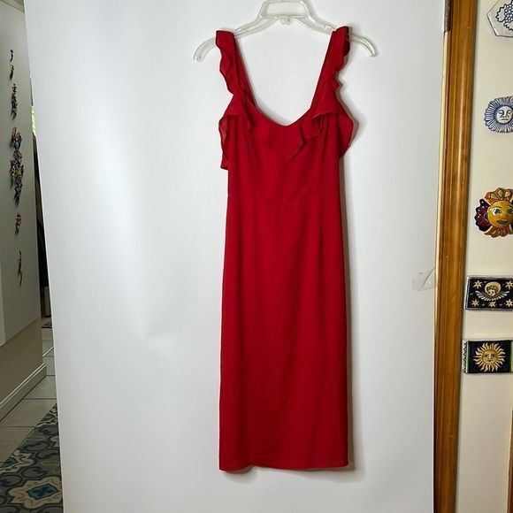 red ruffle dress forever 21 FOREVER 21 Red Ruffle Trim Smocked Back Strap Ties